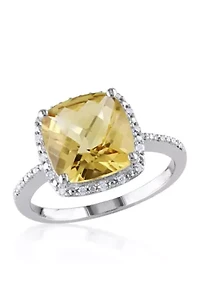 Sterling Silver Citrine and Diamond Ring