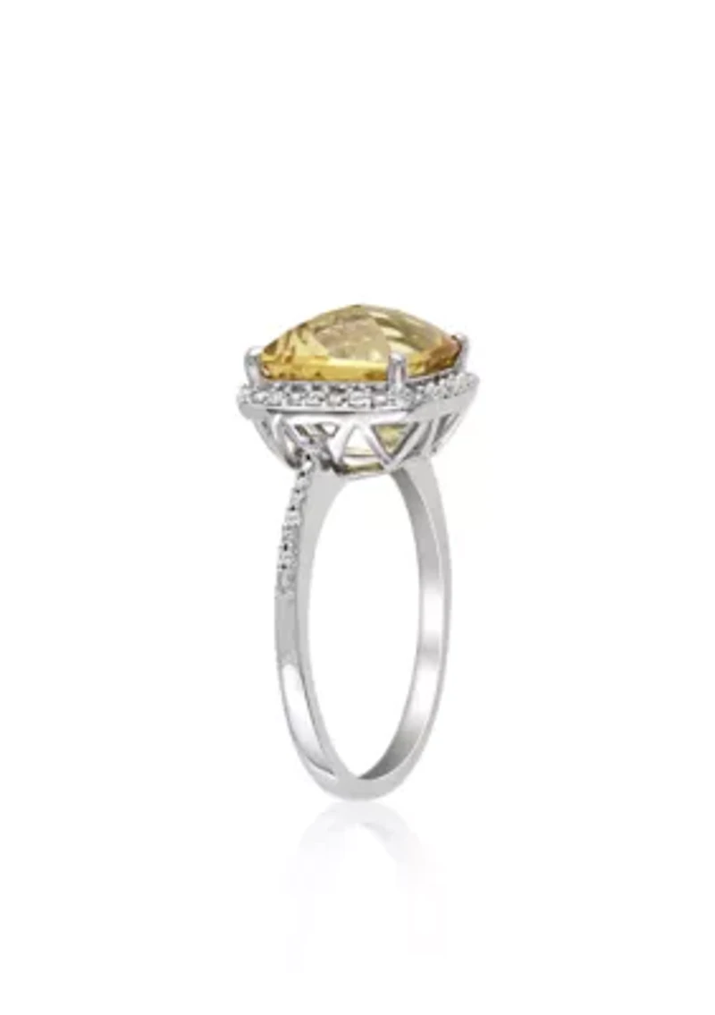 Sterling Silver Citrine and Diamond Ring