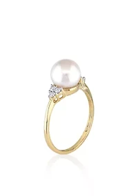 10k Yellow Gold Cultured Freshwater Pearl and Diamond Ring