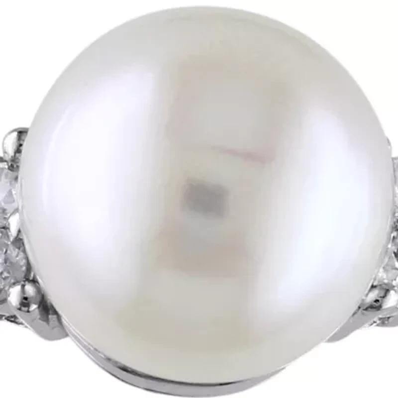 10k White Gold Cultured Freshwater Pearl and Diamond Ring