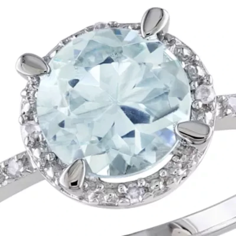 Sterling Silver Aquamarine and Diamond Ring