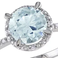 Sterling Silver Aquamarine and Diamond Ring