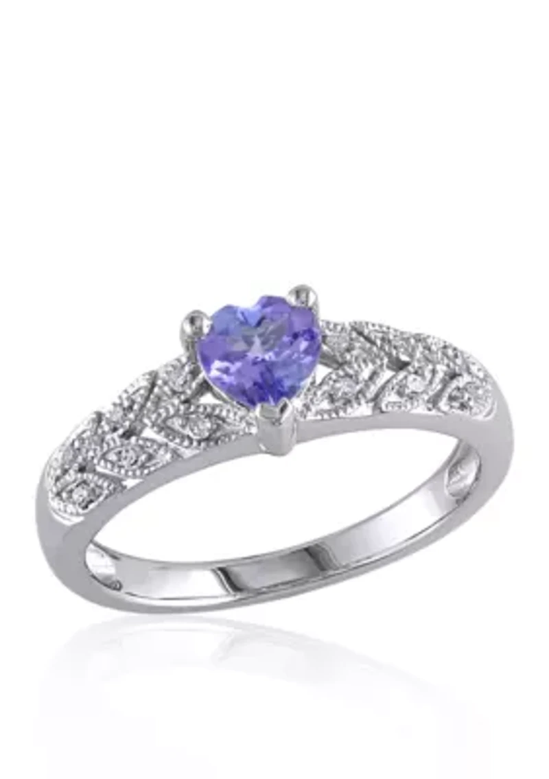 Sterling Silver Tanzanite and Diamond Heart Ring