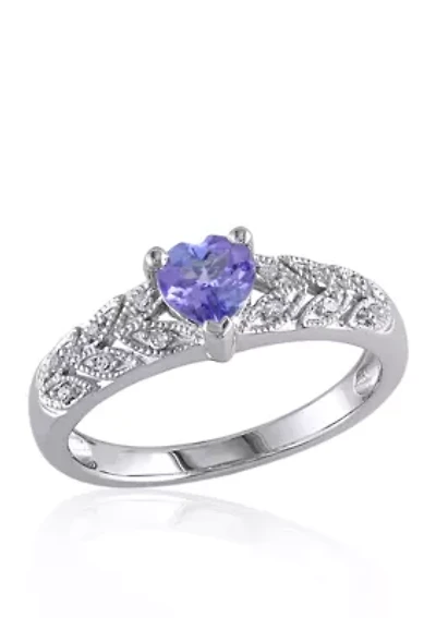 Sterling Silver Tanzanite and Diamond Heart Ring