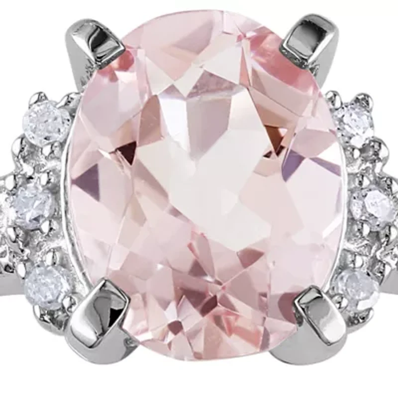 1.14 ct. t.w. Morganite and 0.7 Diamond Ring Sterling Silver