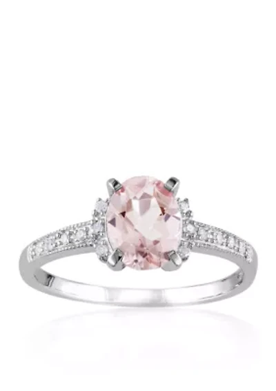 1.14 ct. t.w. Morganite and 0.7 Diamond Ring Sterling Silver
