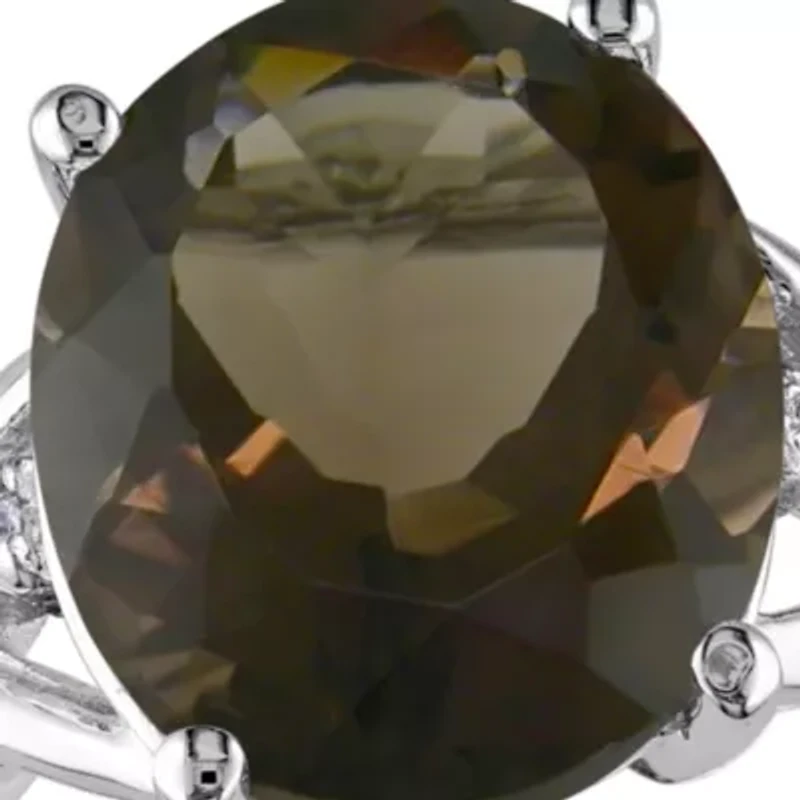 Sterling Silver Smokey Quartz and Diamond Ring