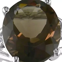 Sterling Silver Smokey Quartz and Diamond Ring
