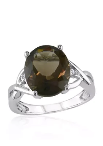 Sterling Silver Smokey Quartz and Diamond Ring