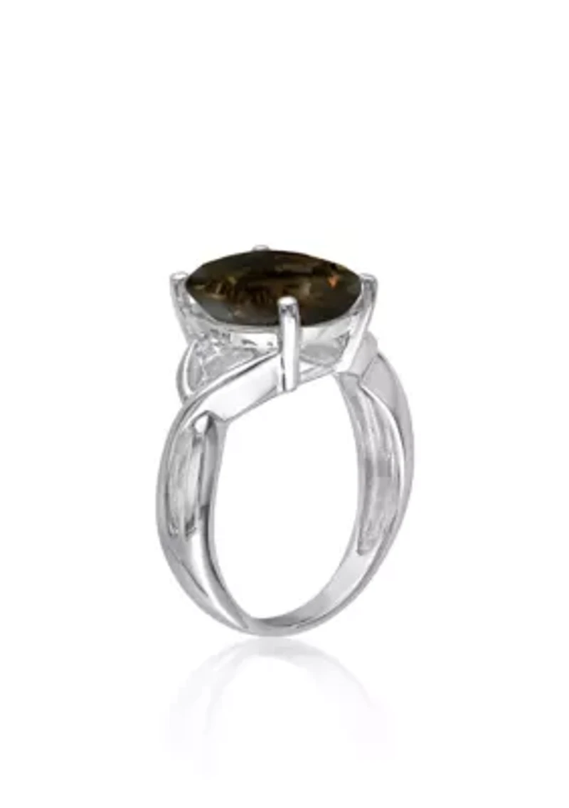 Sterling Silver Smokey Quartz and Diamond Ring