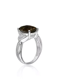 Sterling Silver Smokey Quartz and Diamond Ring