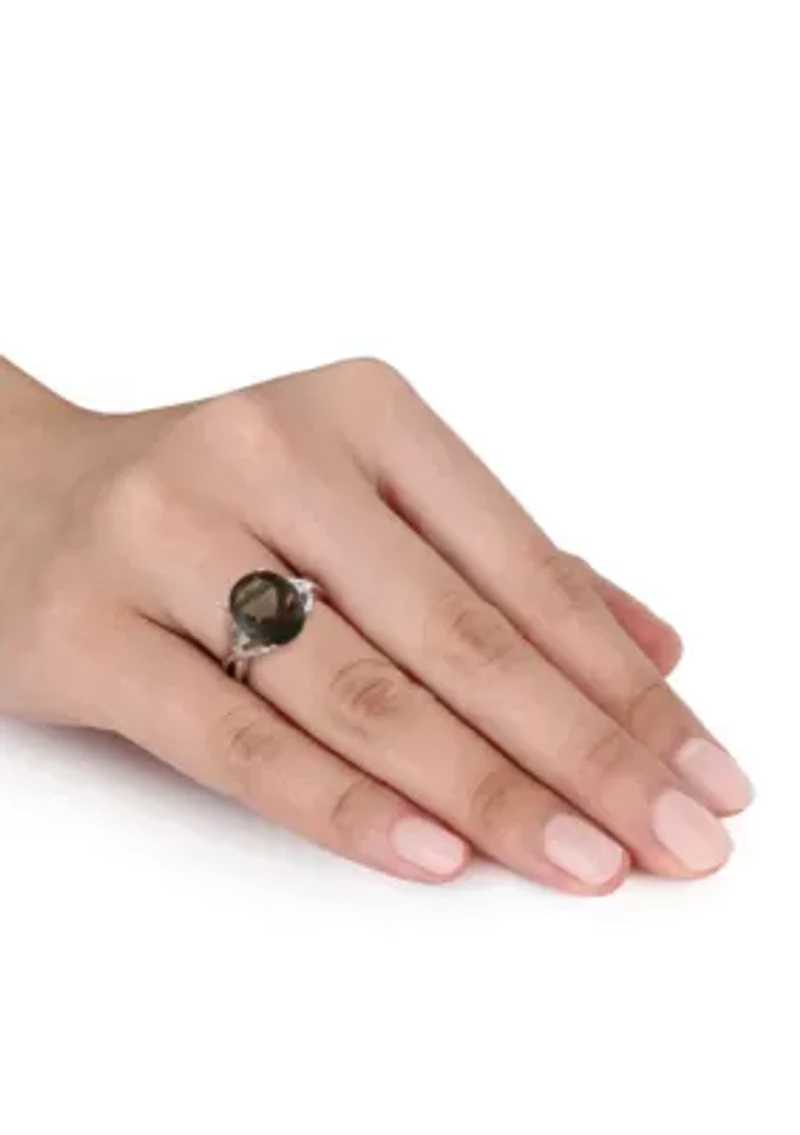 Sterling Silver Smokey Quartz and Diamond Ring