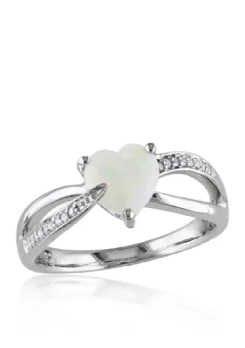 Sterling Silver Opal and Diamond Ring