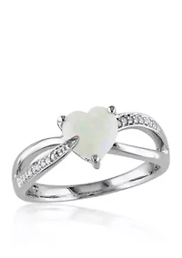 Sterling Silver Opal and Diamond Ring