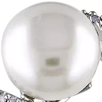 Sterling Silver White Cultured Freshwater Pearl and Diamond Ring