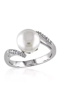 Sterling Silver White Cultured Freshwater Pearl and Diamond Ring