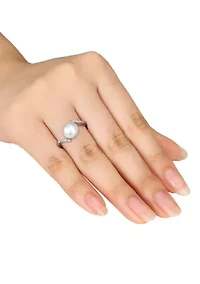 Sterling Silver White Cultured Freshwater Pearl and Diamond Ring