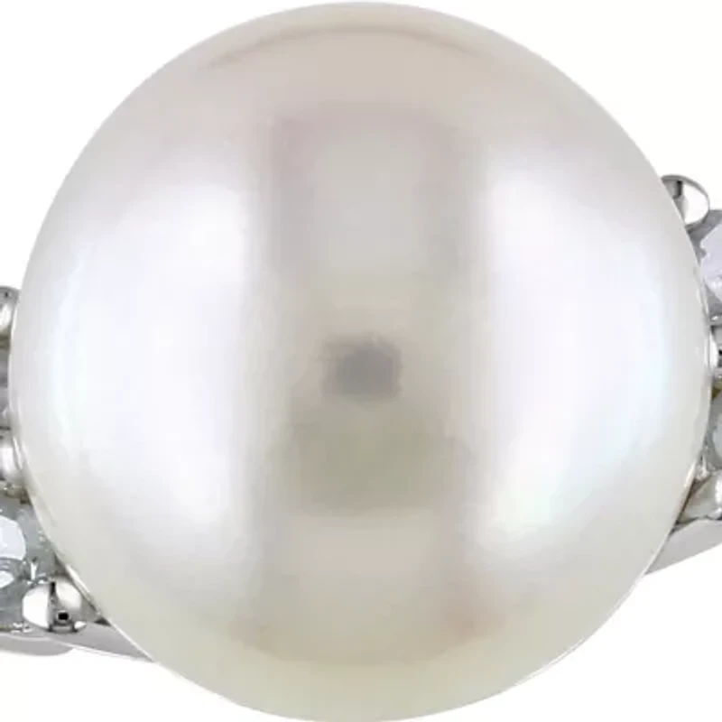 Sterling Silver White Cultured Freshwater Pearl and Diamond Ring