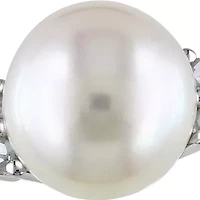 Sterling Silver White Cultured Freshwater Pearl and Diamond Ring