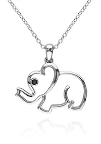 Black Diamond Accent Elephant Pendant in Sterling Silver