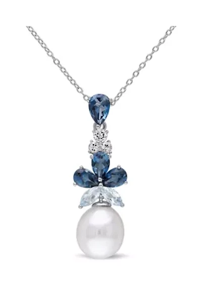 Cultured Freshwater Pearl and 3.25 ct. t.w. Topaz Drop Pendant with Chain in Sterling Silver