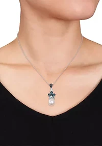 Cultured Freshwater Pearl and 3.25 ct. t.w. Topaz Drop Pendant with Chain in Sterling Silver