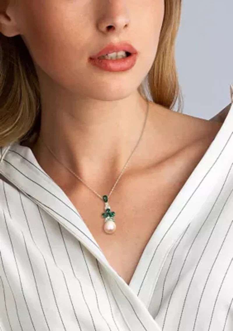 Cultured Freshwater Pearl and 3.25 ct. t.w. Topaz Drop Pendant with Chain in Sterling Silver