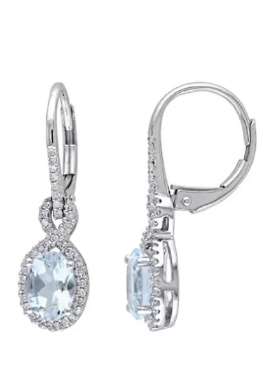 1.2 ct. t.w Aquamarine and 1/4 ct. t.w Diamond Oval Drop Earrings in 10K White Gold