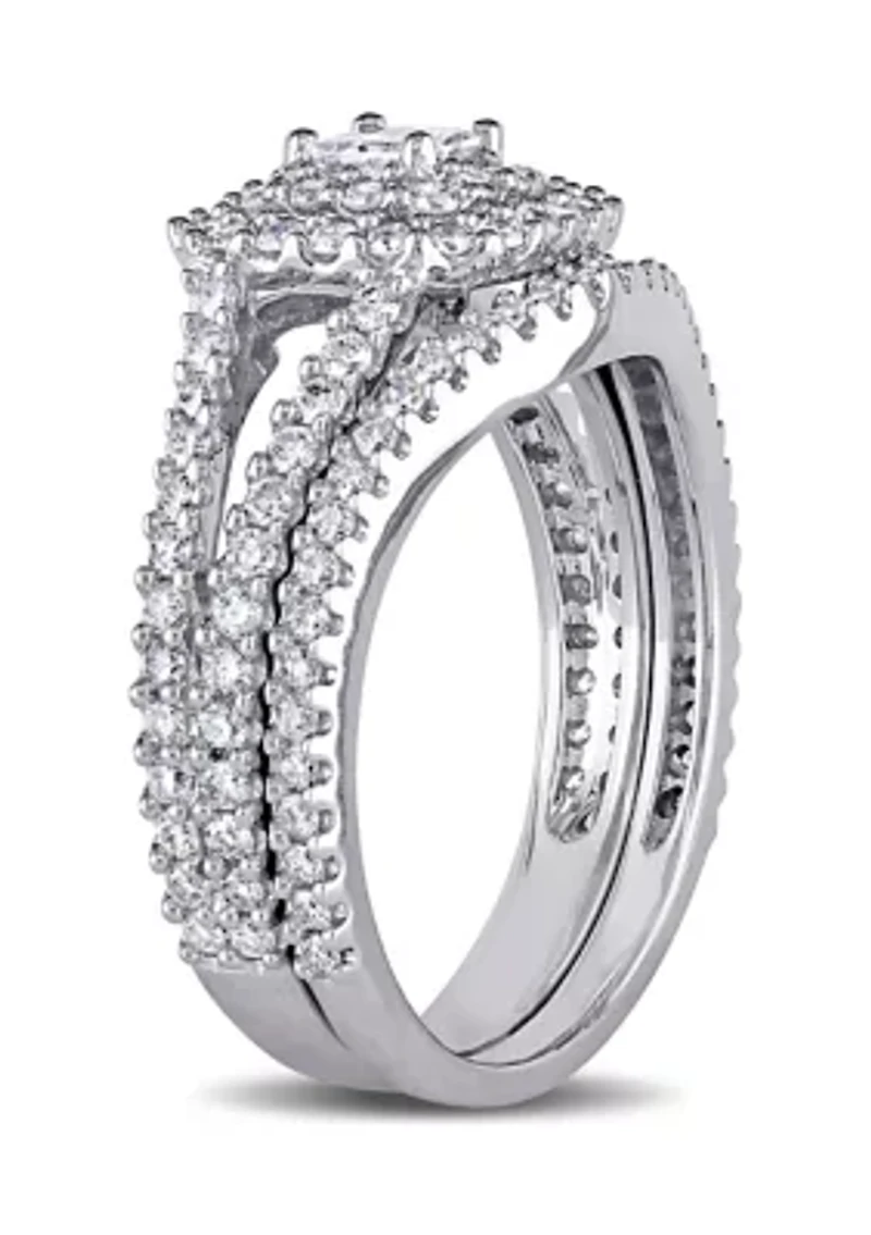 1.2 ct. t.w. Diamond Princess Cut Double Halo Split Shank Bridal Set 14k White Gold