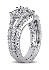 1.2 ct. t.w. Diamond Princess Cut Double Halo Split Shank Bridal Set 14k White Gold