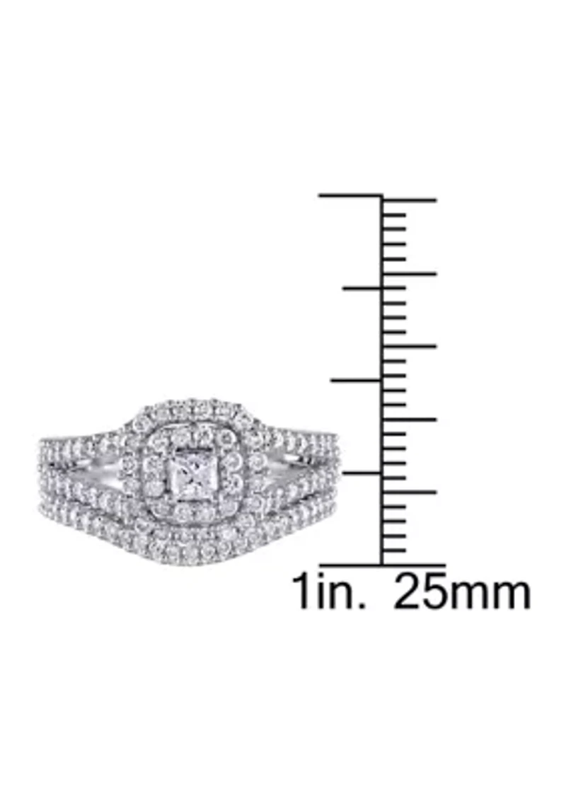 1.2 ct. t.w. Diamond Princess Cut Double Halo Split Shank Bridal Set 14k White Gold