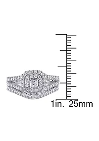 1.2 ct. t.w. Diamond Princess Cut Double Halo Split Shank Bridal Set 14k White Gold