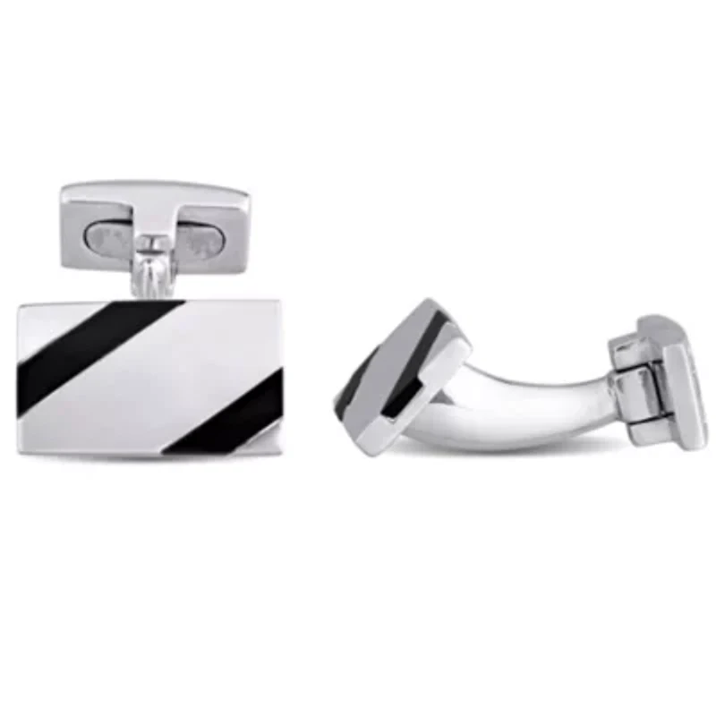 Onyx and White Square Crystal Cufflinks in Sterling Silver