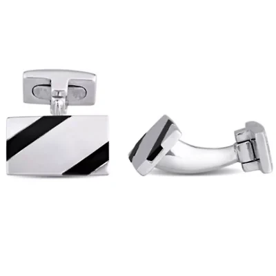 Onyx and White Square Crystal Cufflinks in Sterling Silver