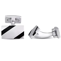Onyx and White Square Crystal Cufflinks in Sterling Silver