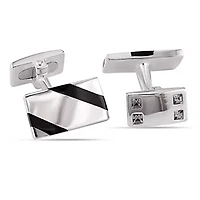 Onyx and White Square Crystal Cufflinks in Sterling Silver