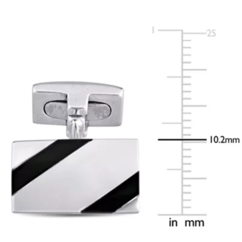 Onyx and White Square Crystal Cufflinks in Sterling Silver