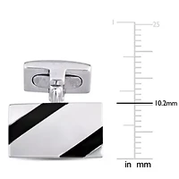 Onyx and White Square Crystal Cufflinks in Sterling Silver