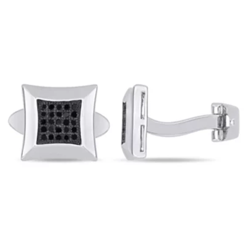 1/4 ct. t.w. Black Diamond Cufflink Pin Sterling Silver with Black Rhodium Plated