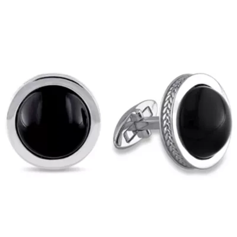 Black Onyx Cufflink Pin in Sterling Silver