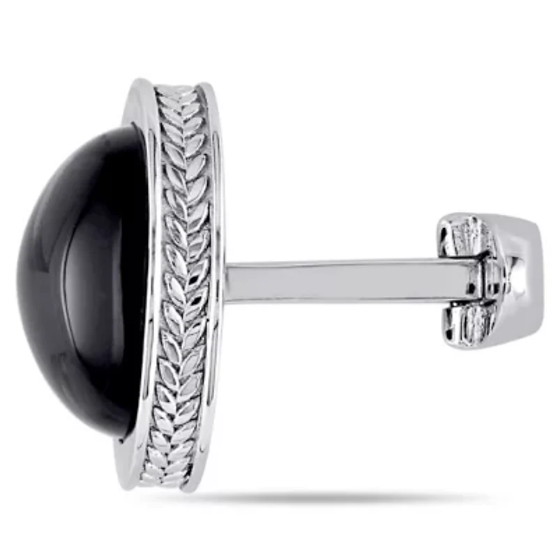 Black Onyx Cufflink Pin in Sterling Silver