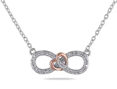 1/10 ct. t.w. Diamond Infinity and Heart Pendant with Chain in Two-Tone Sterling Silver