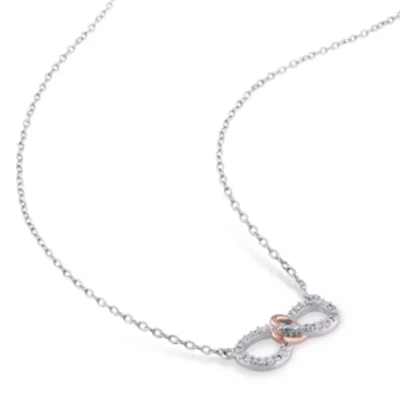 1/10 ct. t.w. Diamond Infinity and Heart Pendant with Chain in Two-Tone Sterling Silver