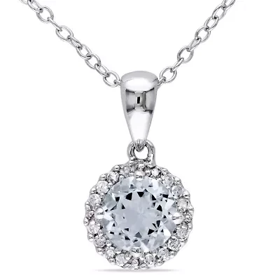 3/4 ct. t.g.w Aquamarine and 1/10 ct. t.w. Diamond Pendant with Chain in Sterling Silver