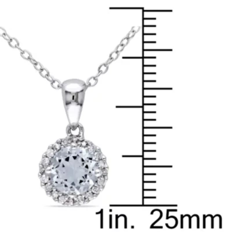 3/4 ct. t.g.w Aquamarine and 1/10 ct. t.w. Diamond Pendant with Chain in Sterling Silver