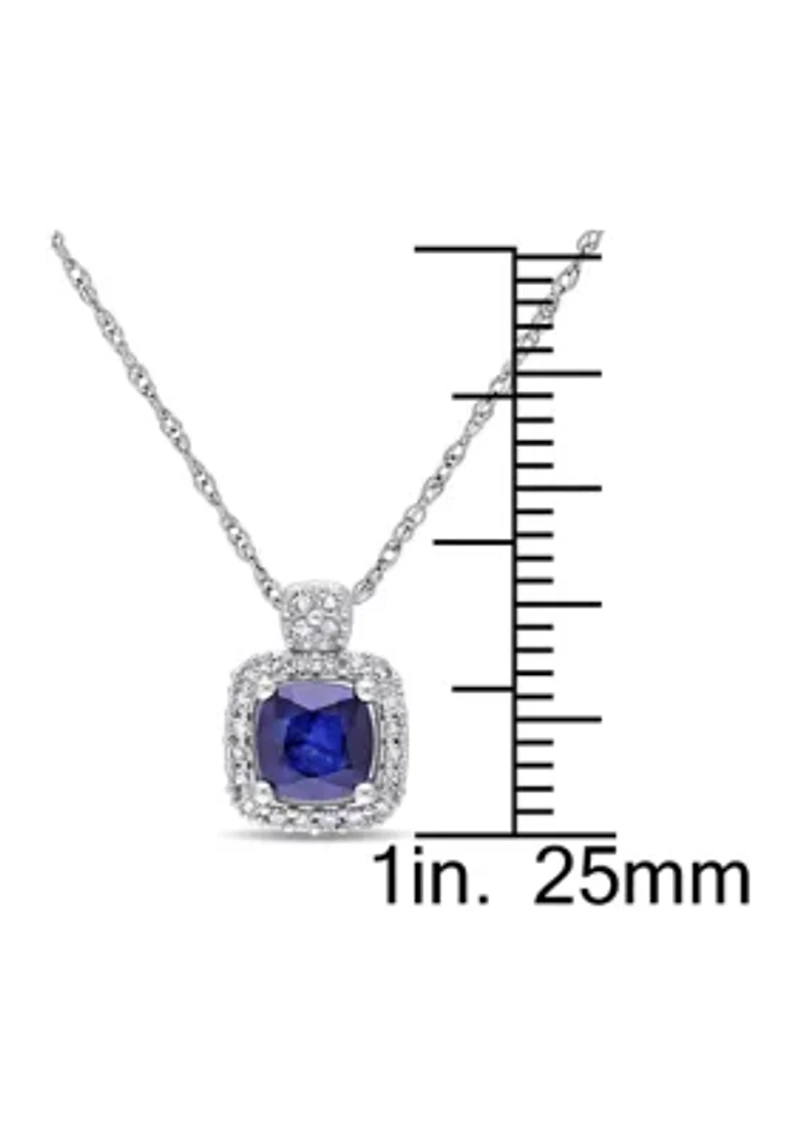 3/4 ct. t.w. Diffused Sapphire and 1/10 ct. t.w. Diamond Halo Pendant with Chain in 10k White Gold