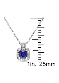 3/4 ct. t.w. Diffused Sapphire and 1/10 ct. t.w. Diamond Halo Pendant with Chain in 10k White Gold