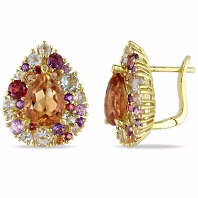 Multi Gemstone LeverBack Earrings in Yellow Plated Sterling Silver