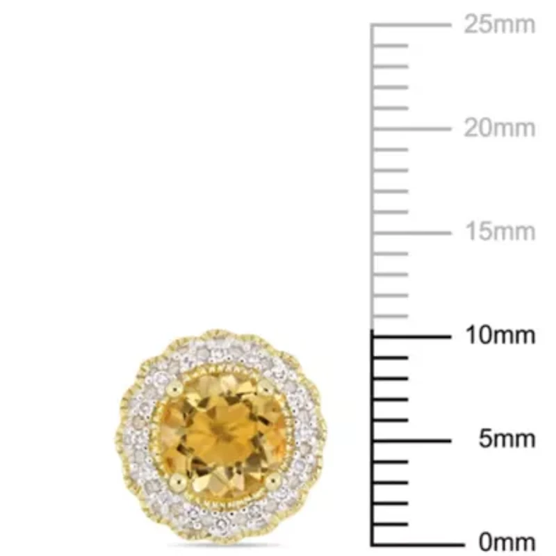 Citrine and 1/10 ct. t.w. Diamond Halo Stud Earrings in Yellow Plated Sterling Silver