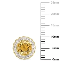 Citrine and 1/10 ct. t.w. Diamond Halo Stud Earrings in Yellow Plated Sterling Silver